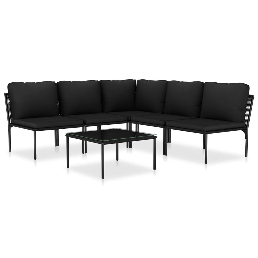 6-Delige Loungeset Met Kussens Pvc Zwart hoek + 4x midden + Tafel