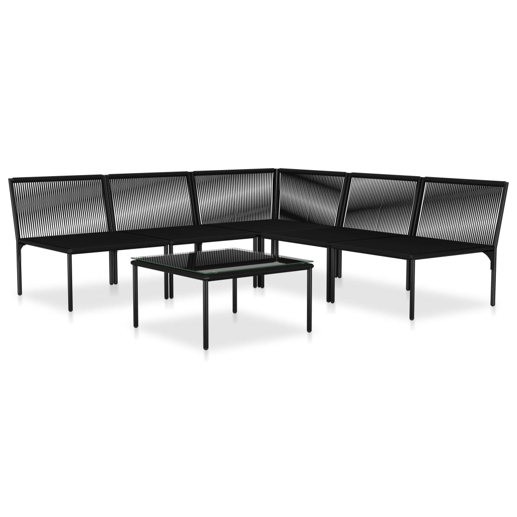 6-Delige Loungeset Met Kussens Pvc Zwart hoek + 4x midden + Tafel