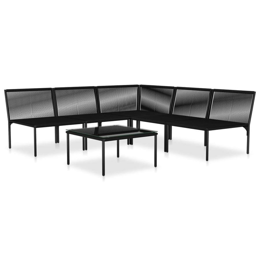 6-Delige Loungeset Met Kussens Pvc Zwart hoek + 4x midden + Tafel