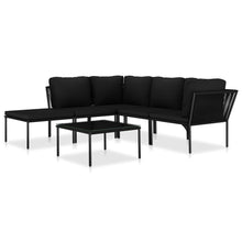 6-Delige Loungeset Met Kussens Pvc Zwart 2x hoek + 2x midden + voetensteun + Tafel