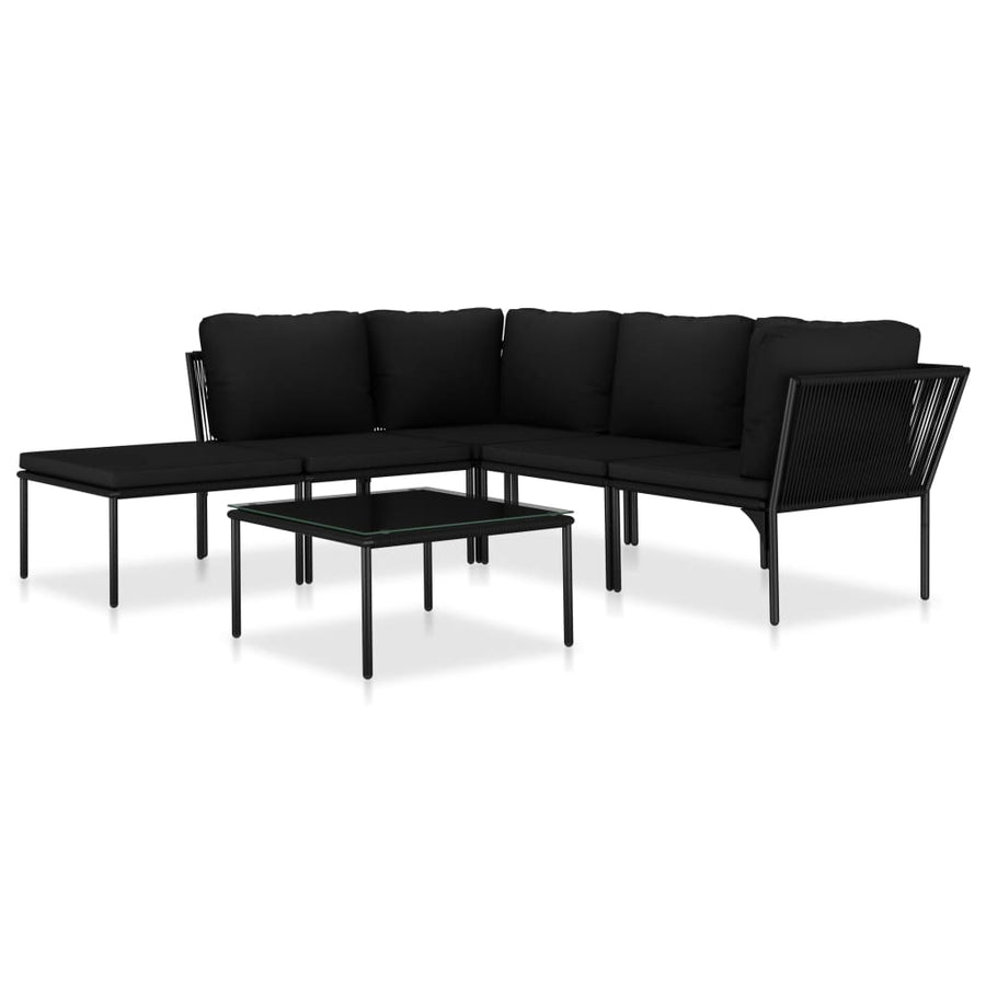 6-Delige Loungeset Met Kussens Pvc Zwart 2x hoek + 2x midden + voetensteun + Tafel