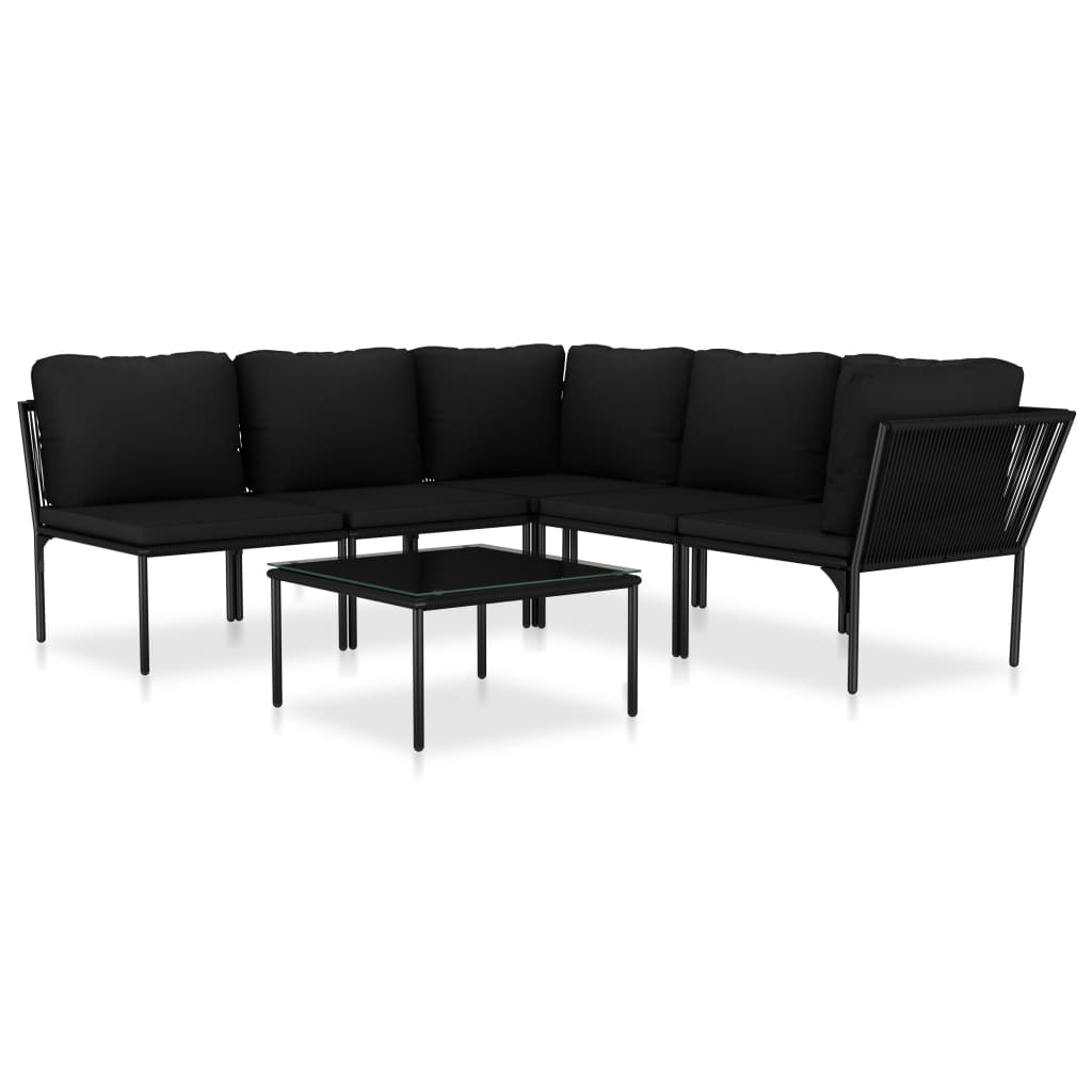 6-Delige Loungeset Met Kussens Pvc Zwart 2x hoek + 3x midden + Tafel