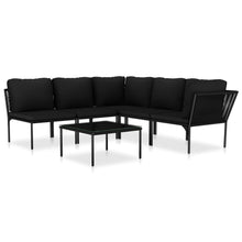 6-Delige Loungeset Met Kussens Pvc Zwart 2x hoek + 3x midden + Tafel