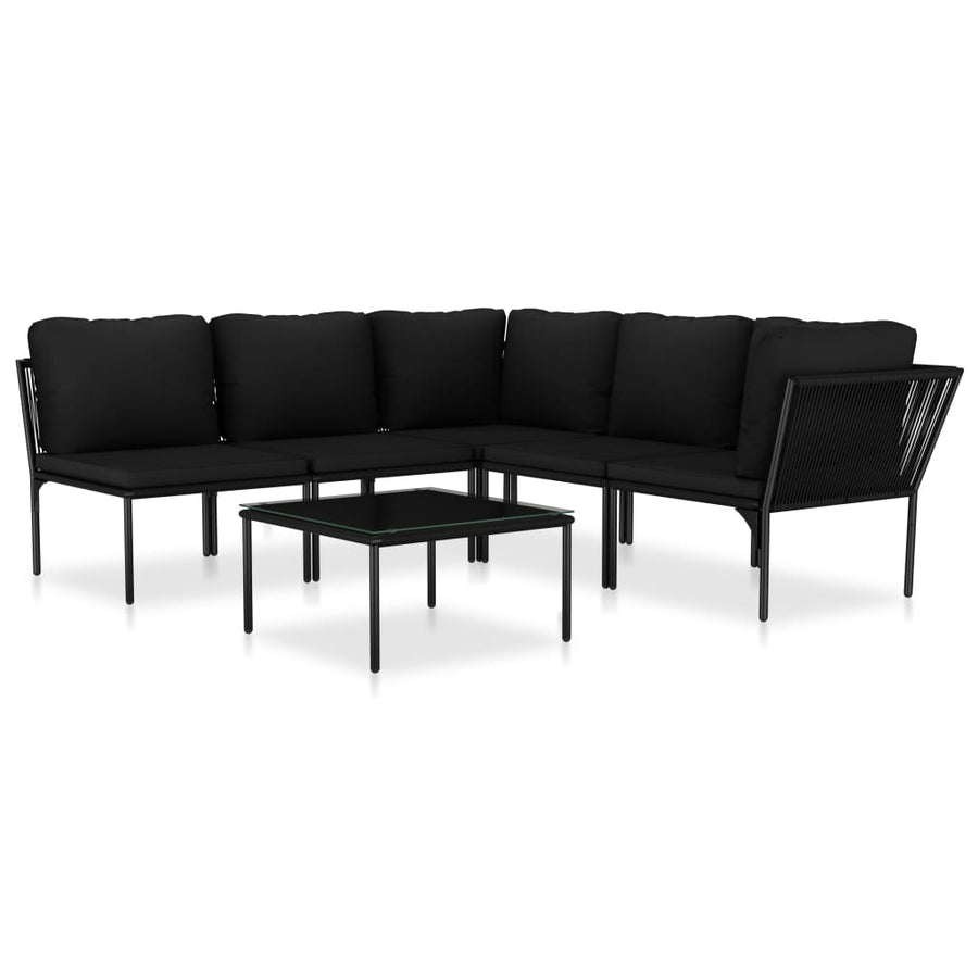 6-Delige Loungeset Met Kussens Pvc Zwart 2x hoek + 3x midden + Tafel