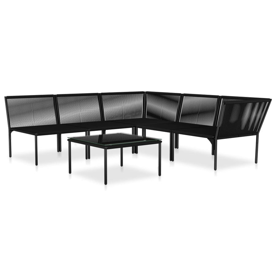 6-Delige Loungeset Met Kussens Pvc Zwart 2x hoek + 3x midden + Tafel