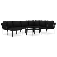 8-Delige Loungeset Met Kussens Pvc Zwart 3x hoek + 3x midden + voetensteun + Tafel