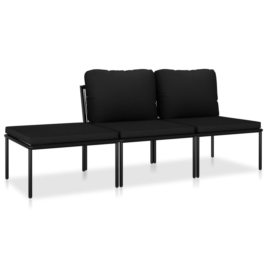 3-Delige Loungeset Met Kussens Pvc Zwart 2x midden + voetensteun