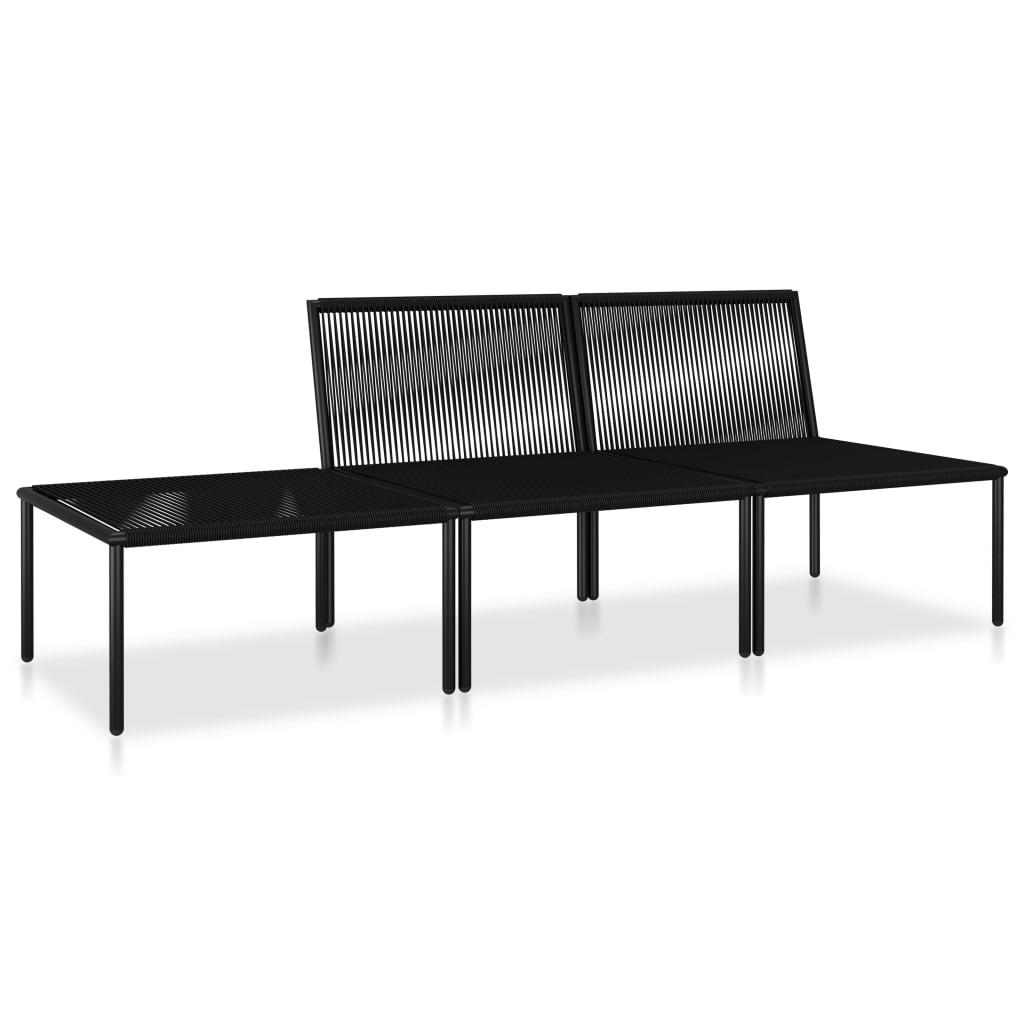 3-Delige Loungeset Met Kussens Pvc Zwart 2x midden + voetensteun