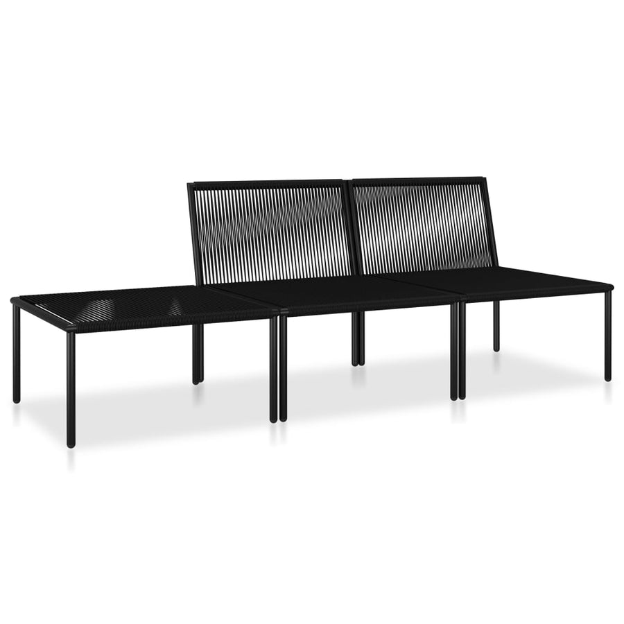 3-Delige Loungeset Met Kussens Pvc Zwart 2x midden + voetensteun
