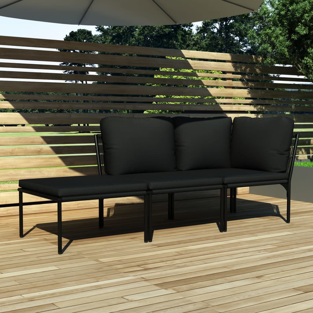 3-delige Loungeset met kussens PVC zwart