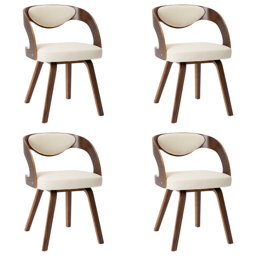 Eetkamerstoelen Gebogen Hout En Kunstleer Kleurig 4 Crème en donkerbruin