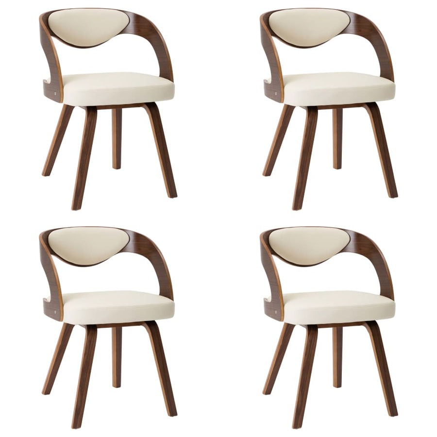Eetkamerstoelen Gebogen Hout En Kunstleer Kleurig 4 Crème en donkerbruin