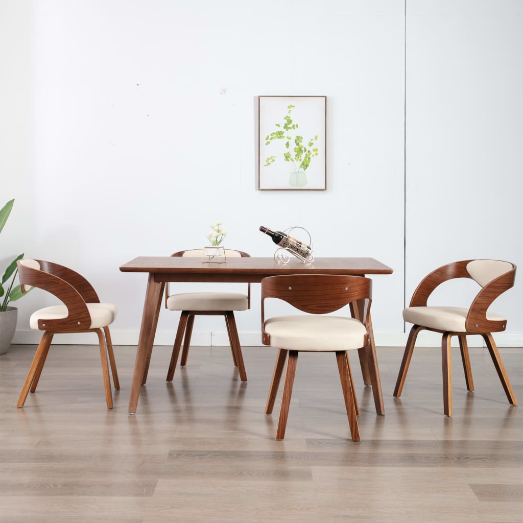 Eetkamerstoelen Gebogen Hout En Kunstleer Kleurig 4 Crème en donkerbruin