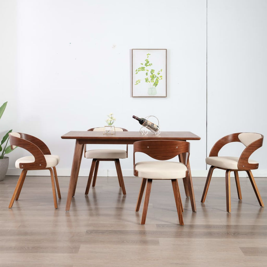 Eetkamerstoelen Gebogen Hout En Kunstleer Kleurig 4 Crème en donkerbruin