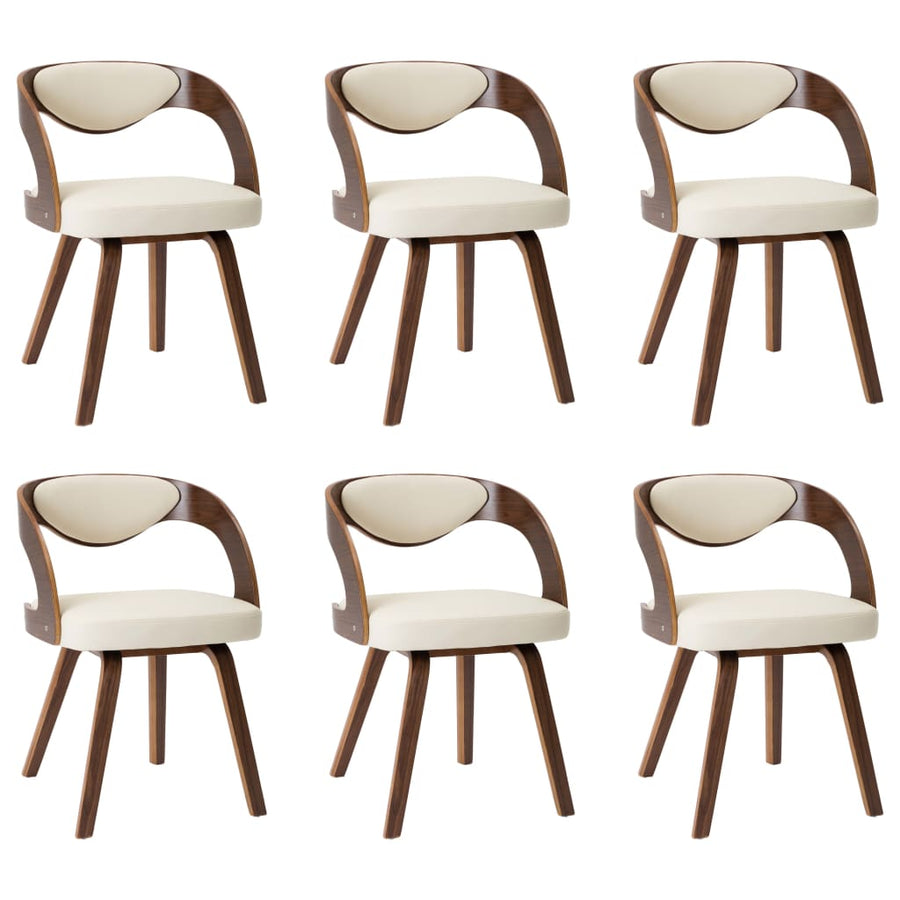 Eetkamerstoelen Gebogen Hout En Kunstleer 6 Crème en donkerbruin