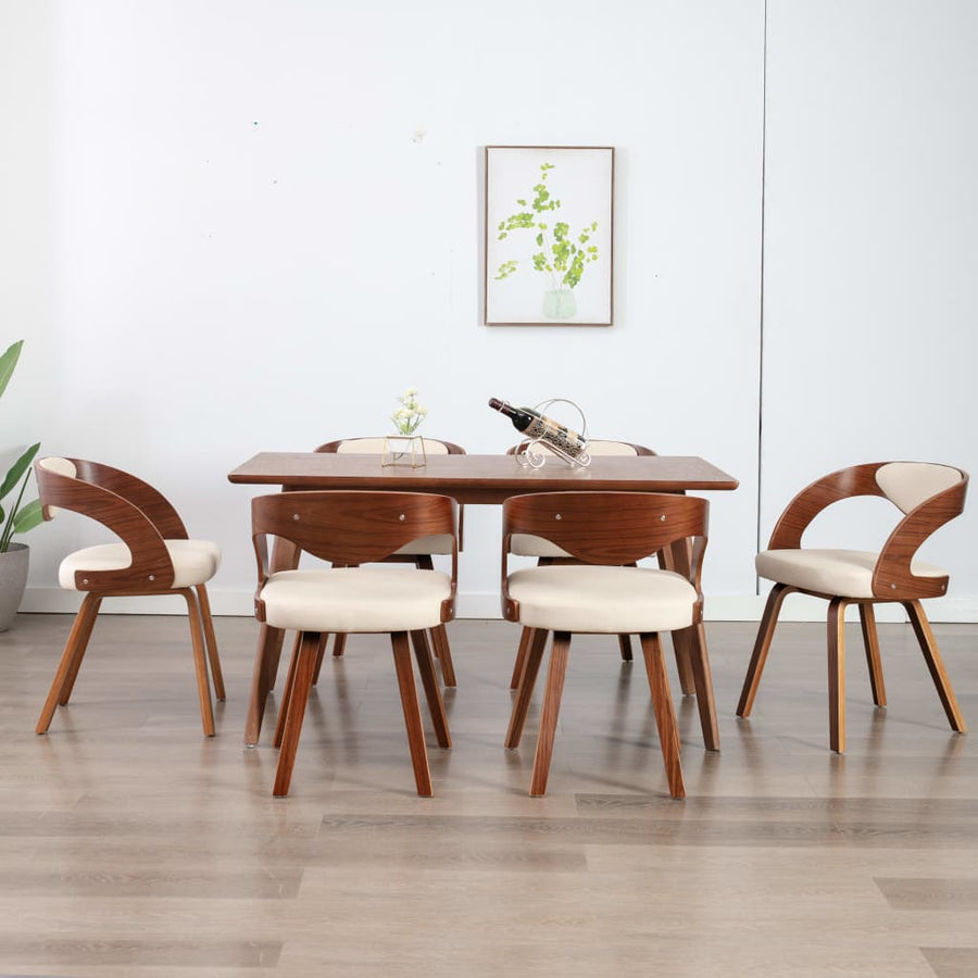 Eetkamerstoelen Gebogen Hout En Kunstleer 6 Crème en donkerbruin