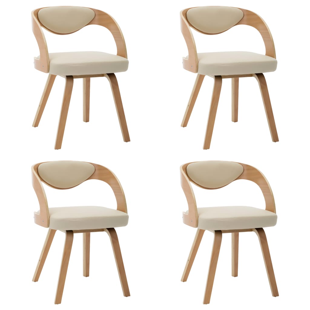 Eetkamerstoelen Gebogen Hout En Kunstleer Kleurig 4 Crème en lichtbruin