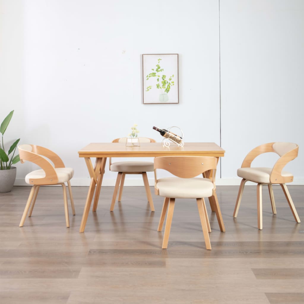 Eetkamerstoelen Gebogen Hout En Kunstleer Kleurig 4 Crème en lichtbruin