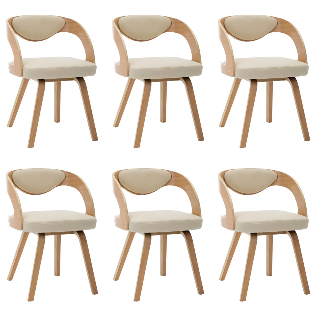 Eetkamerstoelen Gebogen Hout En Kunstleer 6 Crème en lichtbruin