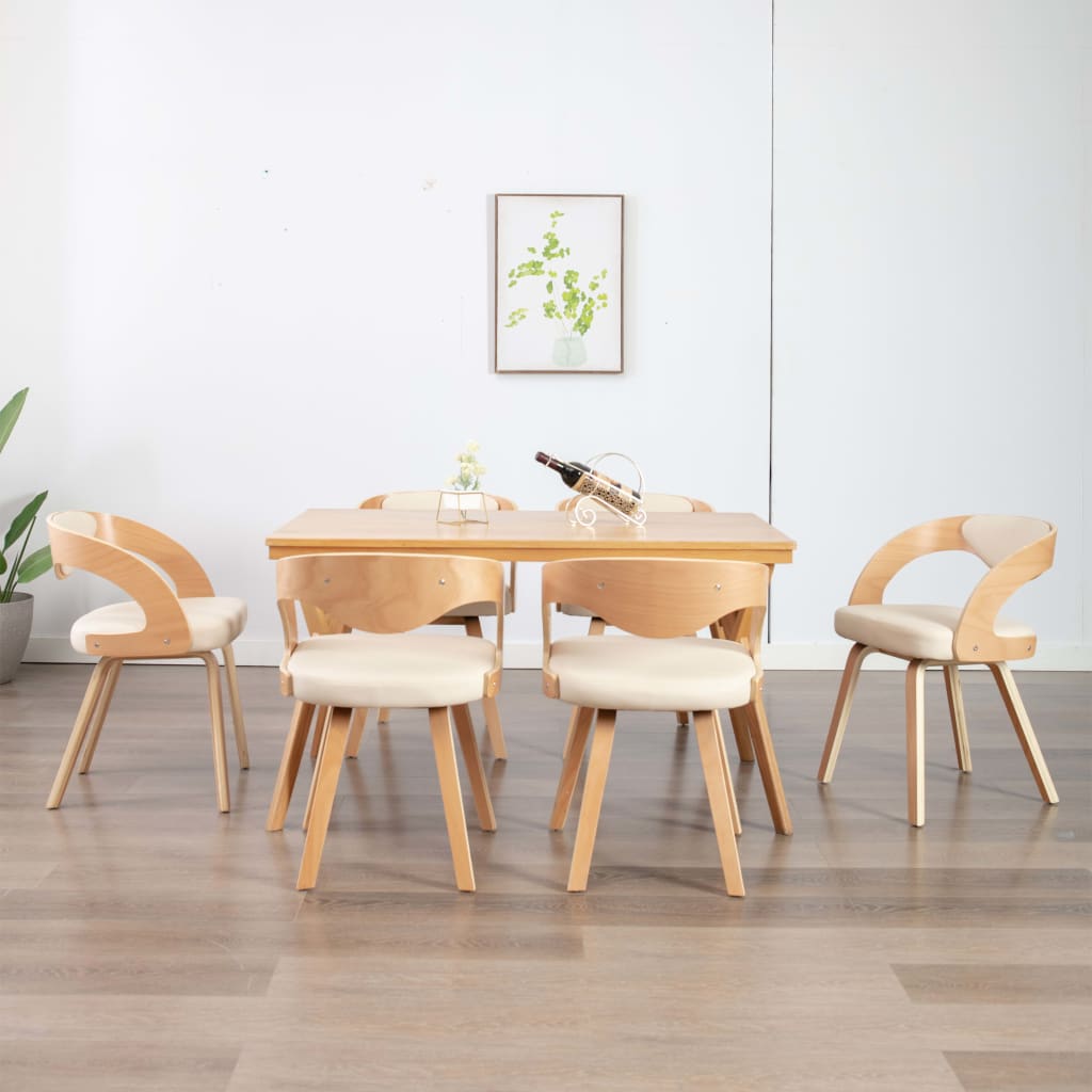 Eetkamerstoelen Gebogen Hout En Kunstleer 6 Crème en lichtbruin
