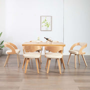 Eetkamerstoelen 6 st kunstleer gebogen hout crème