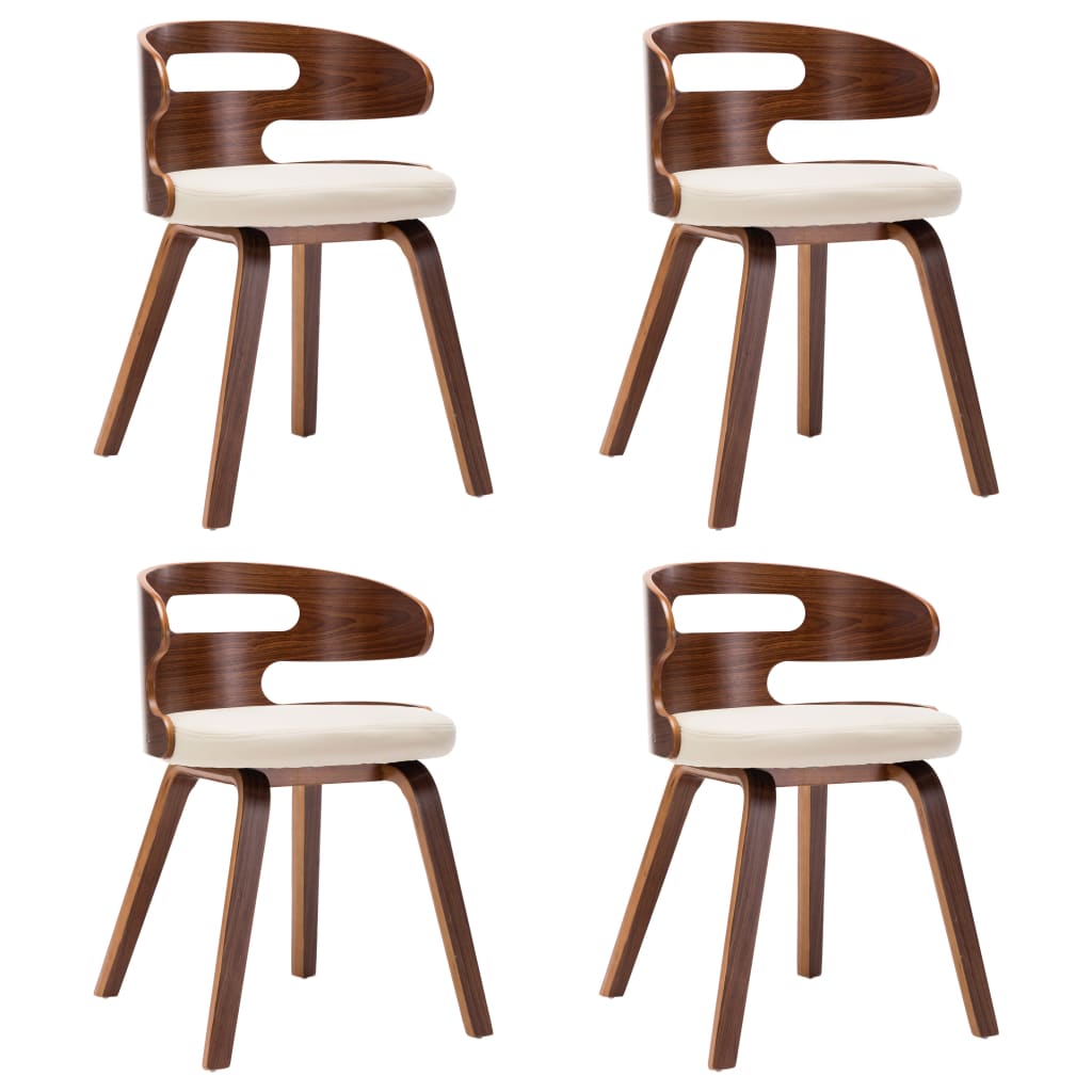 Eetkamerstoelen Gebogen Hout En Kunstleer Kleurig 4 Crème en donkerbruin