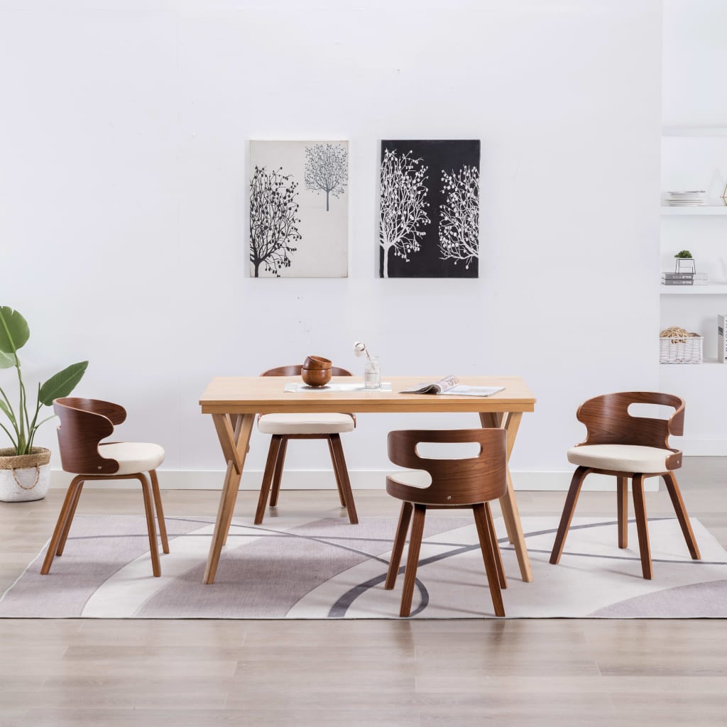 Eetkamerstoelen Gebogen Hout En Kunstleer Kleurig 4 Crème en donkerbruin