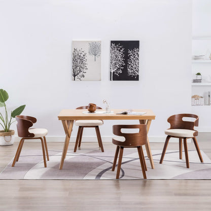 Eetkamerstoelen Gebogen Hout En Kunstleer Kleurig 4 Crème en donkerbruin