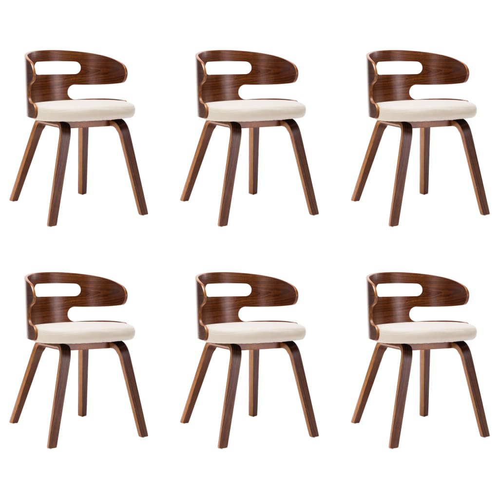 Eetkamerstoelen Gebogen Hout En Kunstleer 6 Crème en donkerbruin