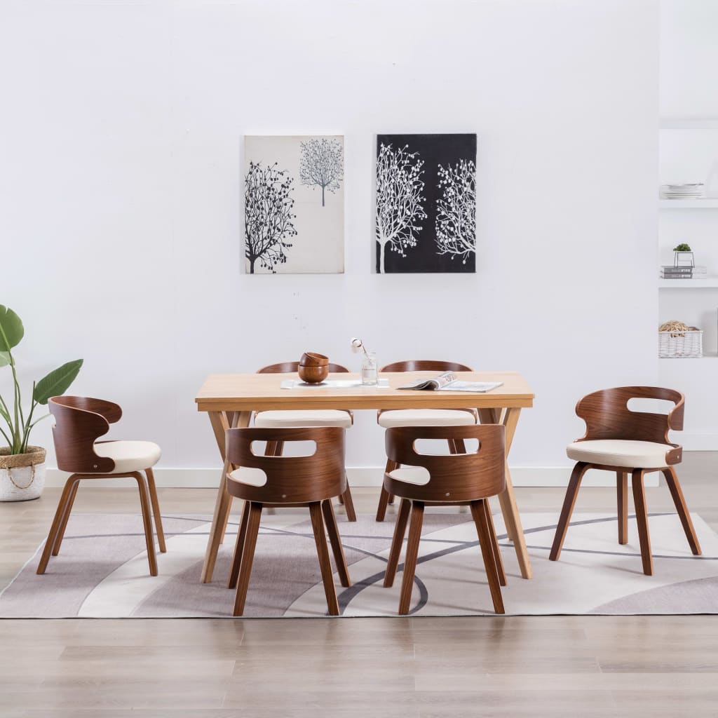 Eetkamerstoelen Gebogen Hout En Kunstleer 6 Crème en donkerbruin
