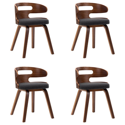 Eetkamerstoelen 4 St Gebogen Hout En Stof Donkergrijs Grijs en donkerbruin