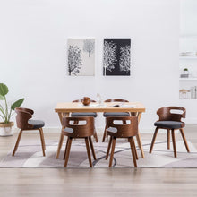 Eetkamerstoelen 6 St Gebogen Hout En Stof Donkergrijs Grijs en donkerbruin