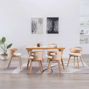 Eetkamerstoelen 6 st gebogen hout kunstleer crème