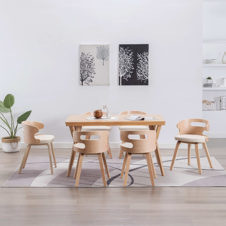 Eetkamerstoelen Gebogen Hout En Kunstleer 6 Crème en lichtbruin