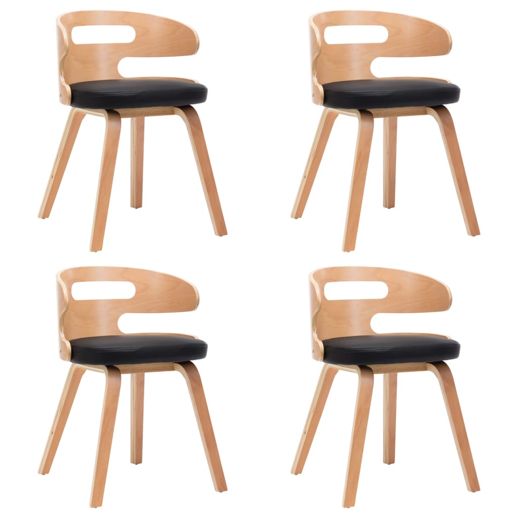Eetkamerstoelen Gebogen Hout En Kunstleer 4 Zwart en lichtbruin