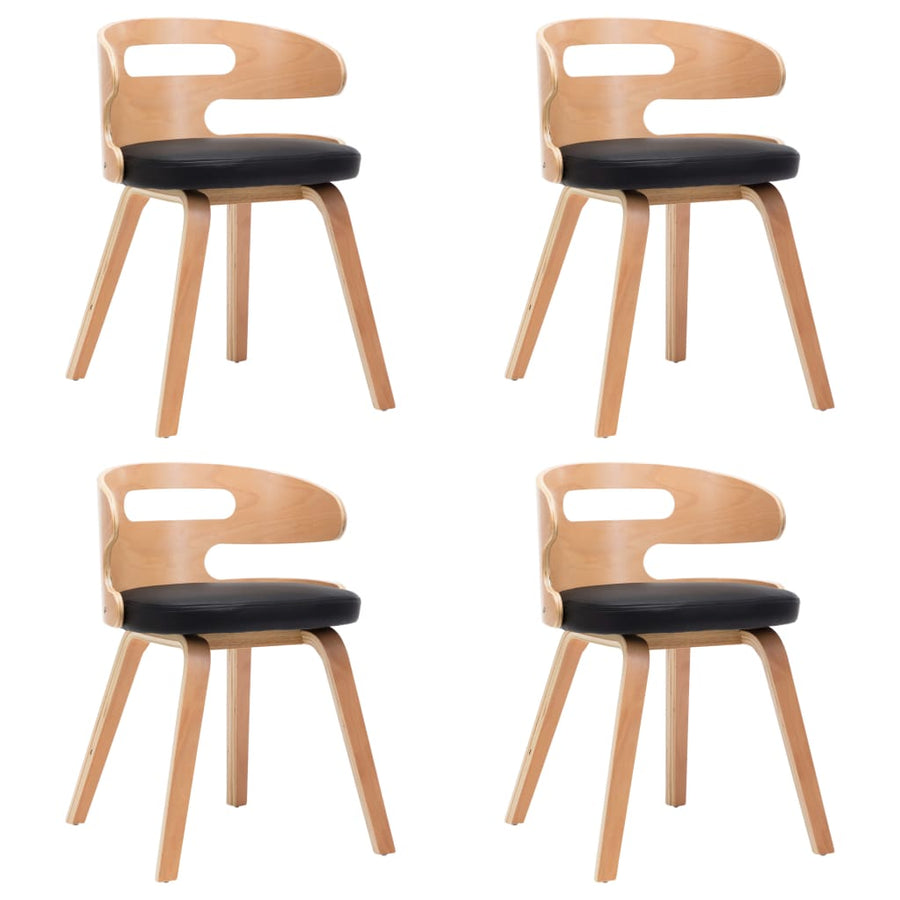 Eetkamerstoelen Gebogen Hout En Kunstleer 4 Zwart en lichtbruin