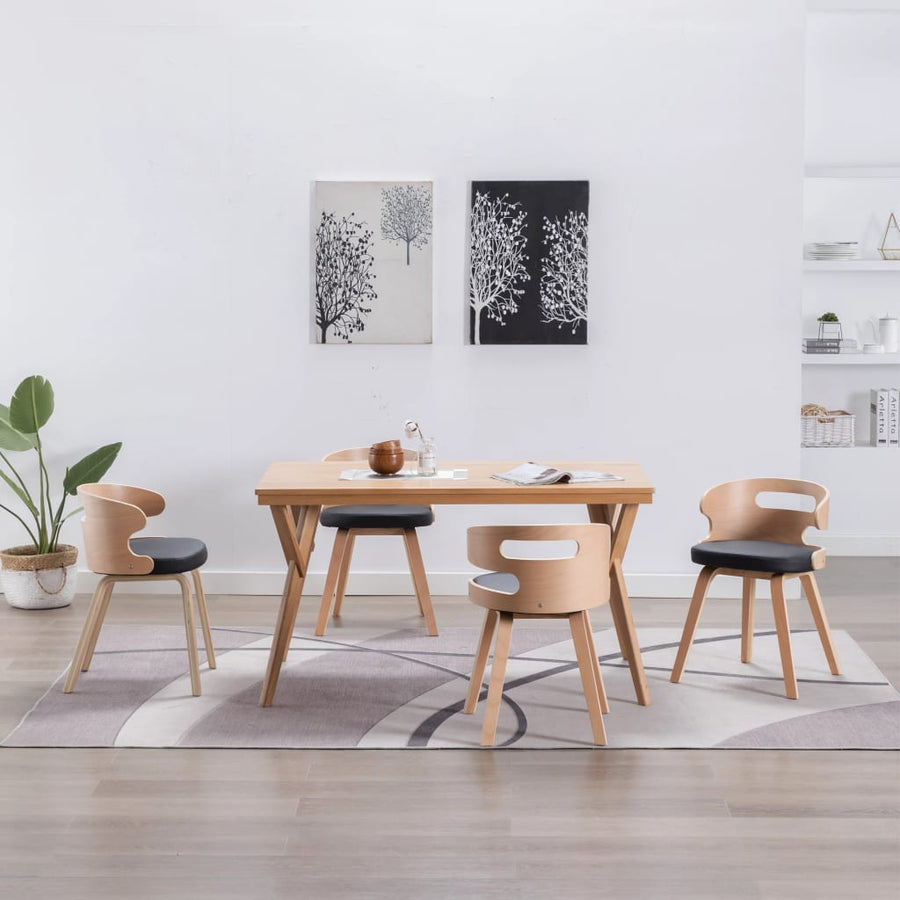 Eetkamerstoelen Gebogen Hout En Kunstleer 4 Zwart en lichtbruin