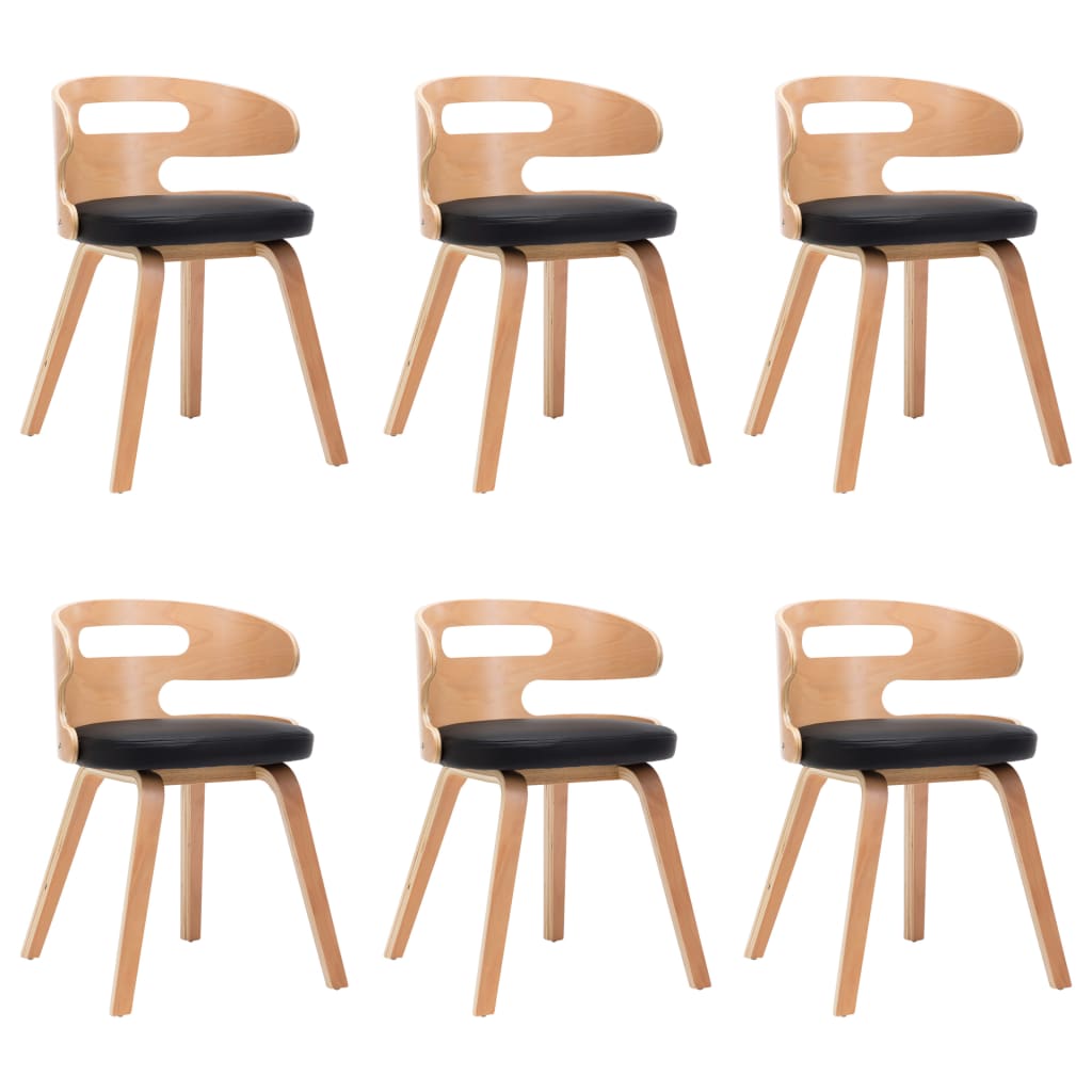 Eetkamerstoelen Gebogen Hout En Kunstleer 6 Zwart en lichtbruin
