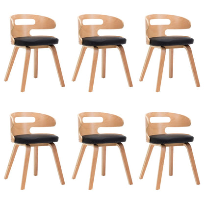 Eetkamerstoelen Gebogen Hout En Kunstleer 6 Zwart en lichtbruin