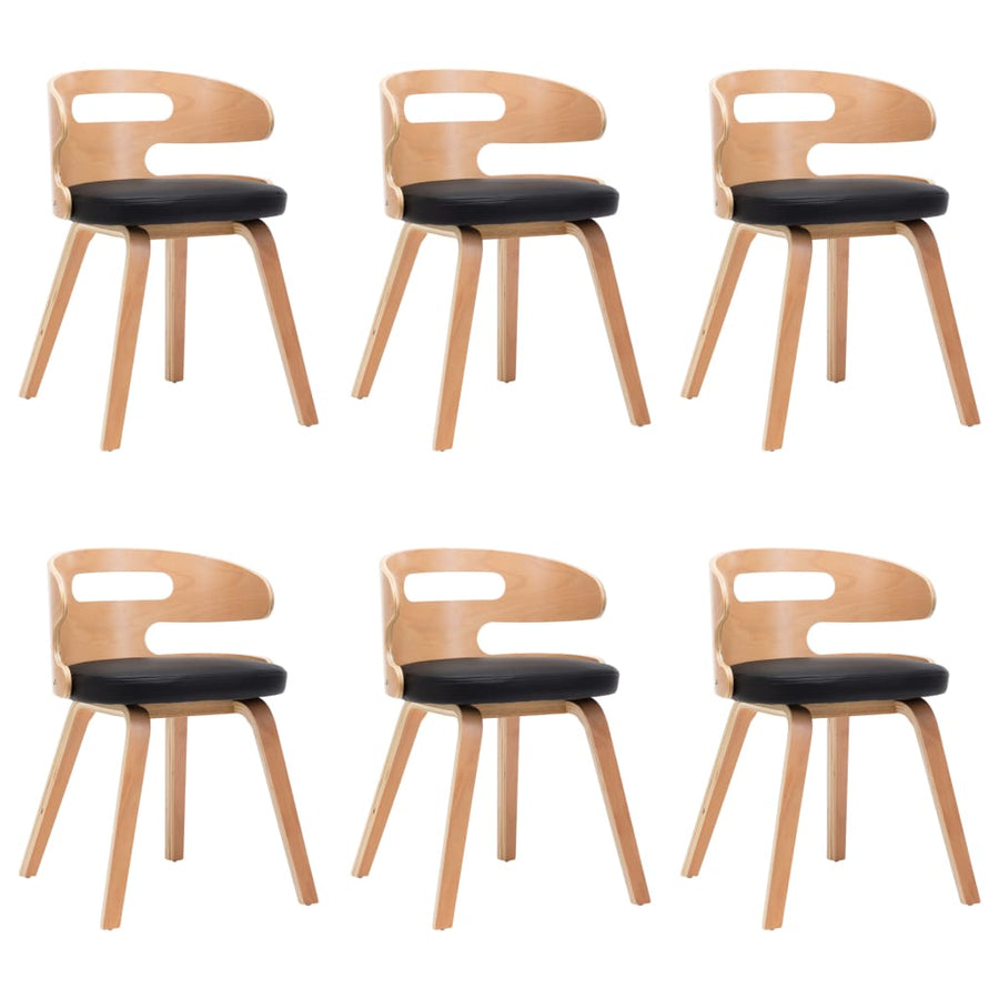 Eetkamerstoelen Gebogen Hout En Kunstleer 6 Zwart en lichtbruin
