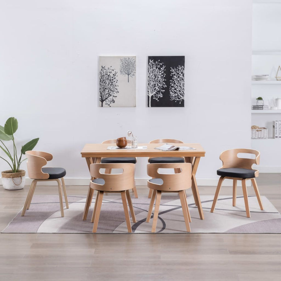 Eetkamerstoelen Gebogen Hout En Kunstleer 6 Zwart en lichtbruin