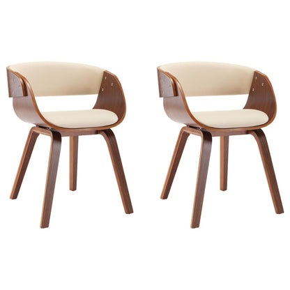 Eetkamerstoelen 2 St Gebogen Hout En Kunstleer Crèmekleurig Crème en donkerbruin