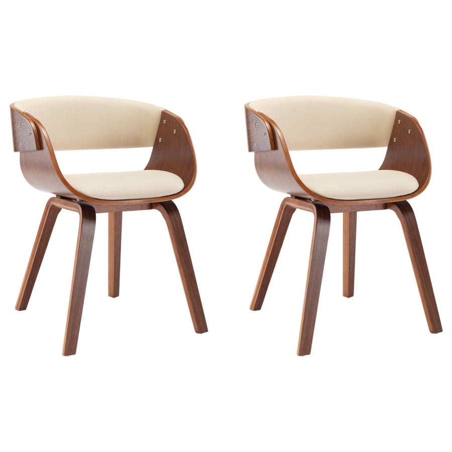 Eetkamerstoelen 2 St Gebogen Hout En Kunstleer Crèmekleurig Crème en donkerbruin