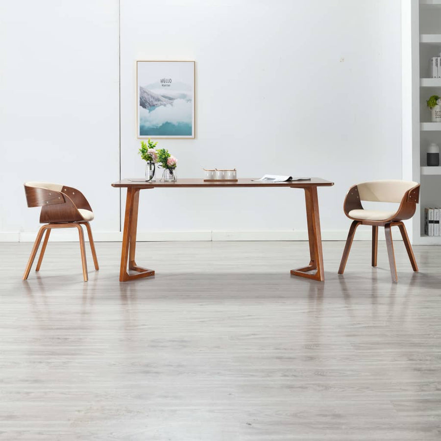 Eetkamerstoelen 2 St Gebogen Hout En Kunstleer Crèmekleurig Crème en donkerbruin