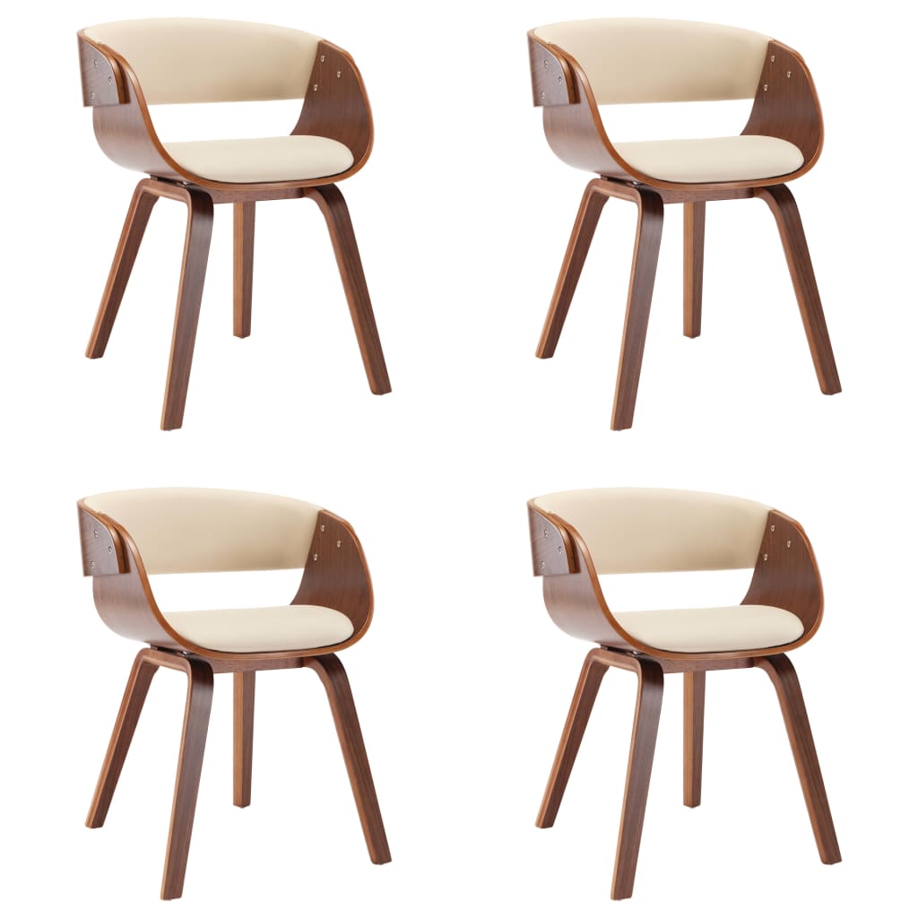 Eetkamerstoelen 4 St Gebogen Hout En Kunstleer Crèmekleurig Crème en donkerbruin
