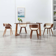 Eetkamerstoelen 4 st gebogen hout kunstleer crèmekleurig