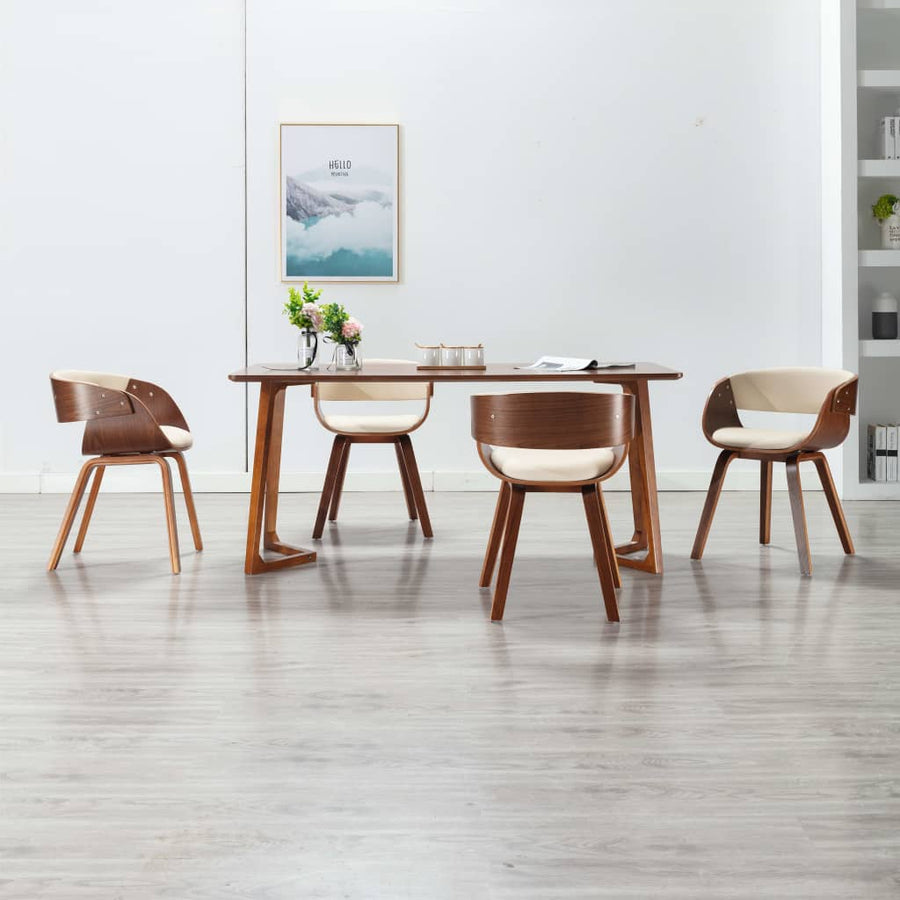 Eetkamerstoelen 4 St Gebogen Hout En Kunstleer Crèmekleurig Crème en donkerbruin