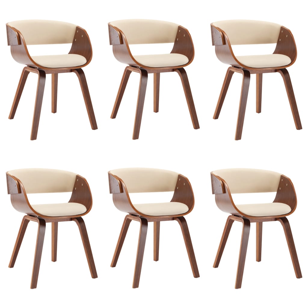 Eetkamerstoelen 6 st gebogen hout en kunstleer crème