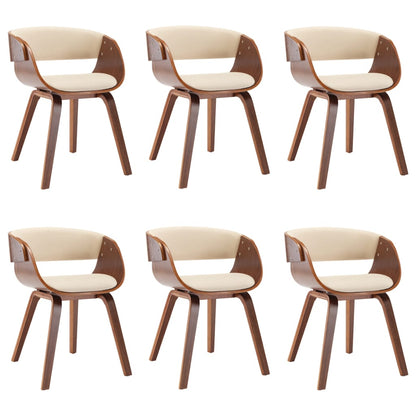 Eetkamerstoelen 6 st gebogen hout en kunstleer crème