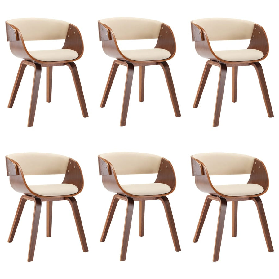 Eetkamerstoelen 6 st gebogen hout en kunstleer crème